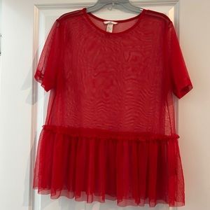 EUC H&M Red Sheer Blouse
